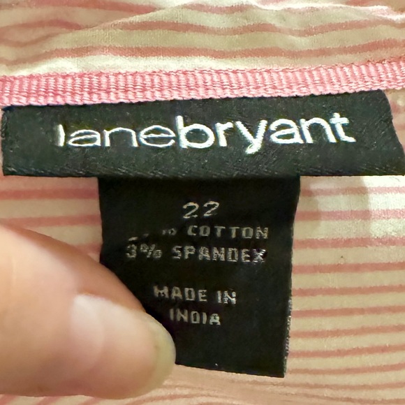 Lane Bryant Pink Striped Ruffle Front Long Sleeve Cotton Shirt, Size 22 - Picture 5 of 6